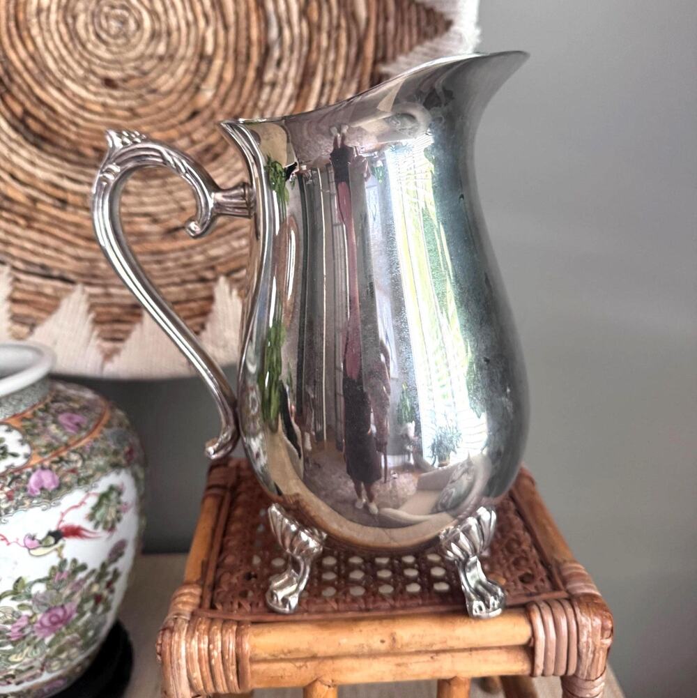 Vintage Midcentury Leonard Silverplate Clawfoot Pedestal Pitcher Barware